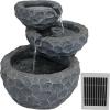 Sunnydaze 3-Tier Chiseled Basin 17-Inch Solar Powered Fountain with Battery Backup for Garden, Patio, Yard or Balcony – Polyresin