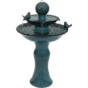 Sunnydaze 27″ H 2-Tier Ceramic Water Fountain – Outdoor Water Feature for Patio, Yard, Balcony – Garden Fountain – Blue(Blue)