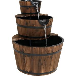Sunnydaze 2-Tier Wood Barrel Water Fountain – 34-Inch Vintage Water Pump Fountain with Submersible Pump – for Garden, Patio, Decks(30″ H 3-Tier)
