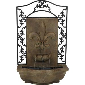 Sunnydaze 33″ Outdoor Wall Water Fountain with Pump and Panel – Florentine Finish – French Lily – Solar-Powered(Florentine Stone)