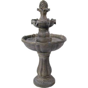 Sunnydaze 33″ Pineapple 2-Tier Solar Powered Fountain with Rechargeable Solar Battery Backup for Garden, Patio, Yard or Balcony