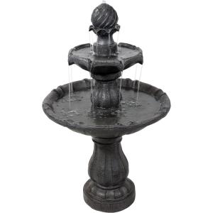 Sunnydaze 35″ Solar 2-Tier Outdoor Water Fountain – Outdoor Water Fountain with Battery Backup and Pump – Earth(Black)