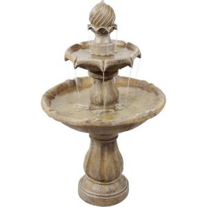 Sunnydaze 35″ Solar 2-Tier Outdoor Water Fountain – Outdoor Water Fountain with Battery Backup and Pump – Earth(Earth)