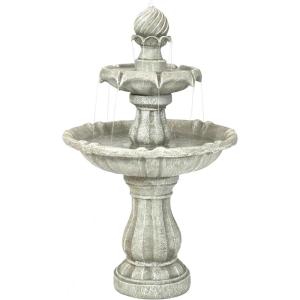 Sunnydaze 35″ Solar 2-Tier Outdoor Water Fountain – Outdoor Water Fountain with Battery Backup and Pump – Earth(White)