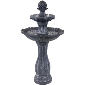 Sunnydaze 45-Inch 2-Tier Arcade Outdoor Solar Water Fountain – Outdoor Water Feature with LED Light for Garden, Patio, Yard or Balcony – White(Black)