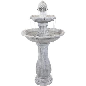 Sunnydaze 45-Inch 2-Tier Arcade Outdoor Solar Water Fountain – Outdoor Water Feature with LED Light for Garden, Patio, Yard or Balcony – White(White)