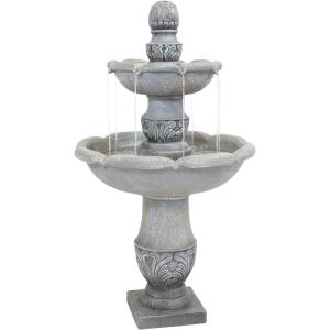 Sunnydaze 50-Inch 2-Tier French Garden Outdoor Water Fountain – Glass Fiber Reinforced Concrete Construction – Dusty Gray