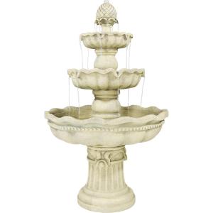 Sunnydaze 51-Inch Electric Water Fountain – Outdoor Water Feature – 3-Tier Outdoor Fountain with Pineapple Top – White