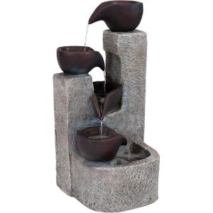 Sunnydaze Aged Tiered Vessels 29-Inch Solar Fountain with Battery Backup – Submersible Pump – Polyresin
