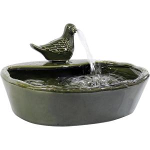 Sunnydaze Ceramic Solar-Powered Water Fountain – Green Glaze – Low-Voltage Submersible Pump with Filter – Frog(Dove)