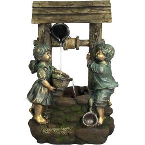 Sunnydaze Children at The Well 39-Inch Electric Water Fountain – with LED Lights and Electric Submersible Pump for Patio, Yard or Deck