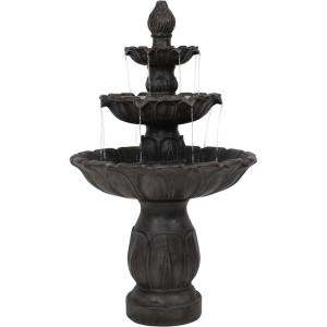 Sunnydaze Classic Tulip 46″ Tiered Outdoor Water Fountain – 3-Tiered Outdoor Fountain for Garden, Patio, or Backyard – Dark Brown(Dark Brown)