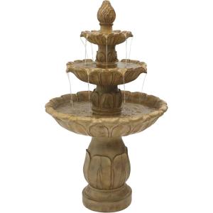Sunnydaze Classic Tulip 46″ Tiered Outdoor Water Fountain – 3-Tiered Outdoor Fountain for Garden, Patio, or Backyard – Dark Brown(Garden Stone)