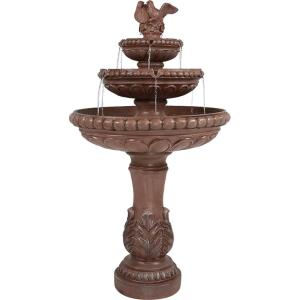 Sunnydaze Dove Pair 43-Inch 3-Tier Outdoor Water Fountain with Electric Submersible Pump for Garden, Patio or Yard