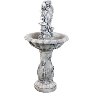 Sunnydaze Fairy Flower Solar Water Fountain – 42-Inch Outdoor Water Feature with LED Light – for Garden, Patio, Decks