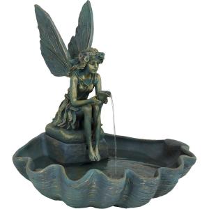 Sunnydaze Fairy Shell Outdoor Water Fountain – 30-Inch Waterfall Fountain with Submersible Pump for The Patio, Lawn, or Yard