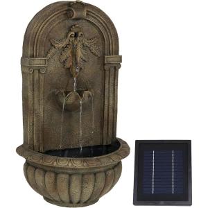 Sunnydaze Florence 27-Inch Polystone Solar Wall Water Fountain with Battery Backup – Florentine Stone Finish(Florentine Stone)