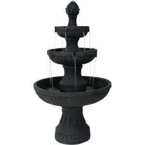 Sunnydaze Flower Blossom 43″ Tiered Outdoor Water Fountain – 3-Tiered Outdoor Fountain for Garden, Patio, or Backyard – Black Finish(Black)