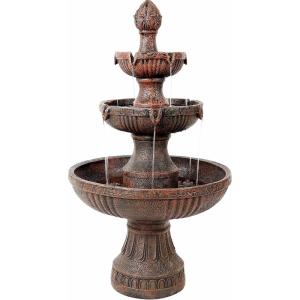 Sunnydaze Flower Blossom 43″ Tiered Outdoor Water Fountain – 3-Tiered Outdoor Fountain for Garden, Patio, or Backyard – Black Finish(Earth)