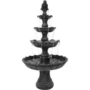 Sunnydaze Grand Courtyard 80-Inch 4-Tiered Outdoor Water Fountain – Electric Submersible Pump – Dark Chestnut(Black)