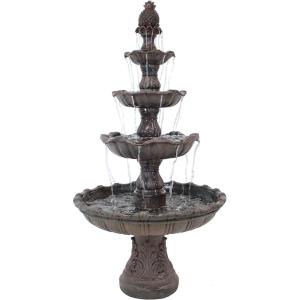 Sunnydaze Grand Courtyard 80-Inch 4-Tiered Outdoor Water Fountain – Electric Submersible Pump – Dark Chestnut(Dark Chestnut)