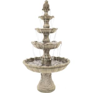 Sunnydaze Grand Courtyard 80-Inch 4-Tiered Outdoor Water Fountain – Electric Submersible Pump – Dark Chestnut(Earth)
