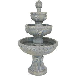 Sunnydaze Lion Head 53-Inch 3-Tier Outdoor Water Fountain with Electric Submersible Pump for Patio, Yard, or Deck