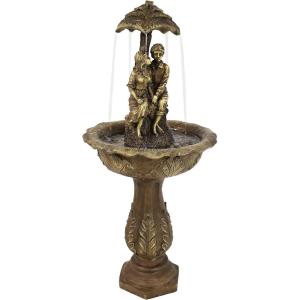Sunnydaze Lovers Umbrella 43-Inch Solar-Powered Fountain with Rechargeable Solar Battery Backup and LED Lights for Garden, Patio, Yard or Balcony