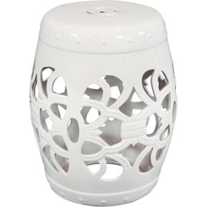 Sunnydaze Marrakesh Ceramic Garden Stool Side Table with Lattice Design – Indoor or Outdoor – 17.75-Inch H – White Glazed Finish(White)