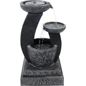 Sunnydaze Modern Cascading Bowls 28-Inch Solar Water Fountain with Battery Backup and LED Lights – Submersible Pump