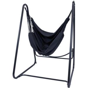 Sunnydaze Patio Hammock Chair with Stand – Hanging Hammock Swing Chair with Stand for Outside – Heavy-Duty Steel – A-Frame – Black