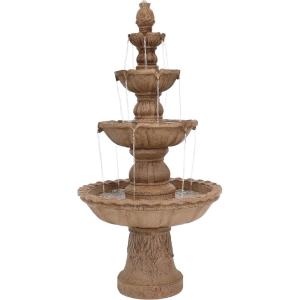 Sunnydaze Pineapple 52-Inch 4-Tier Outdoor Water Fountain – Tall Outdoor Fountain for Garden, Patio or Yard – Earth(Tan)