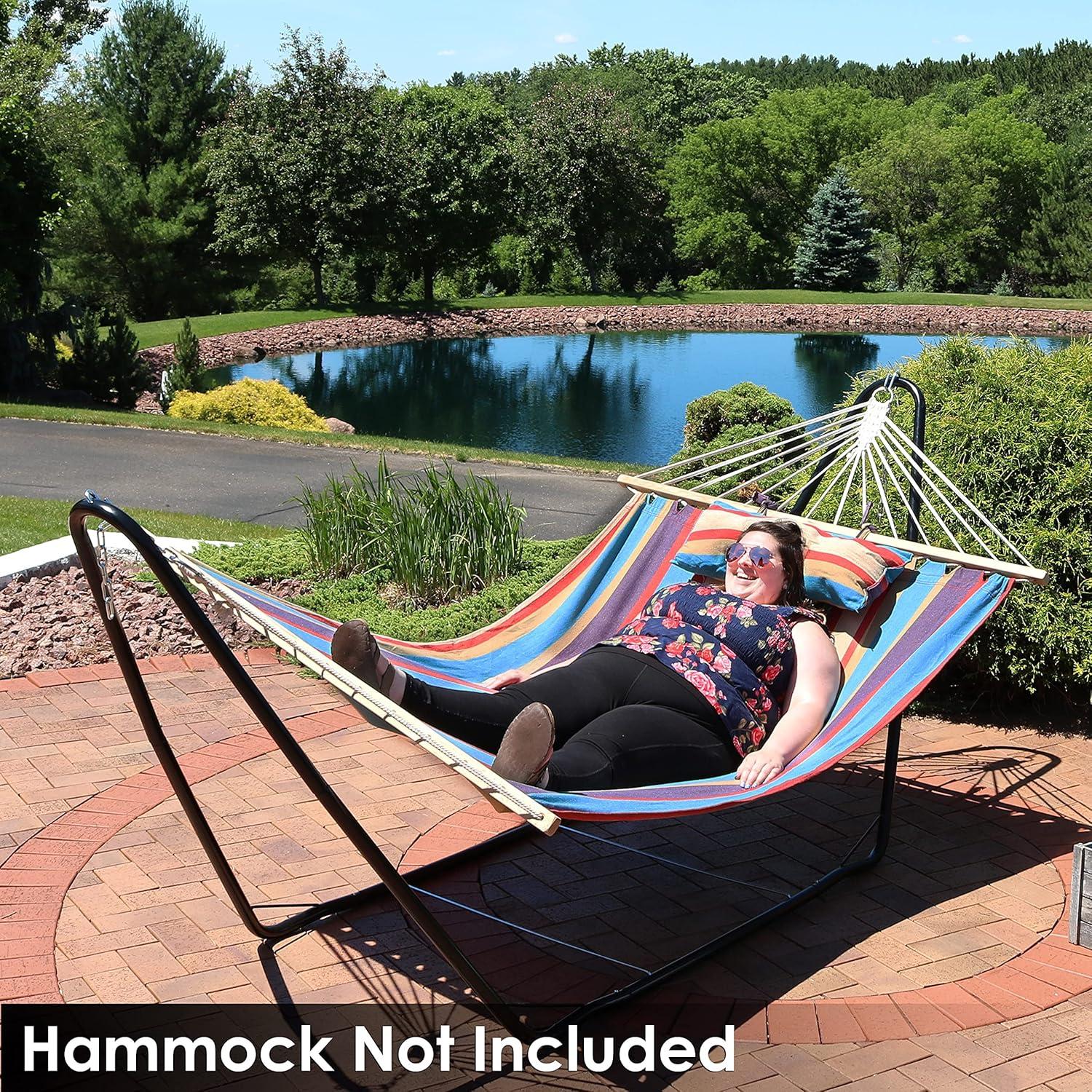 image:imageSunnydaze 10Foot Portable Steel Hammock Stand for Camping and Spreader Bar Hammocks 330Pound Capacity Black