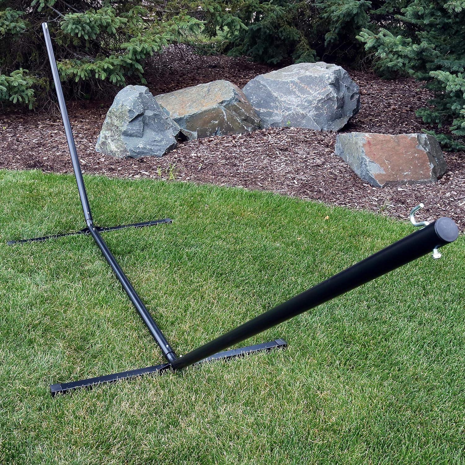 image:imageSunnydaze Double Hammock Stand for Outside 350Pound Capacity IndoorOutdoor Hammock Frame Black PowderCoated Finish 12FootBlack