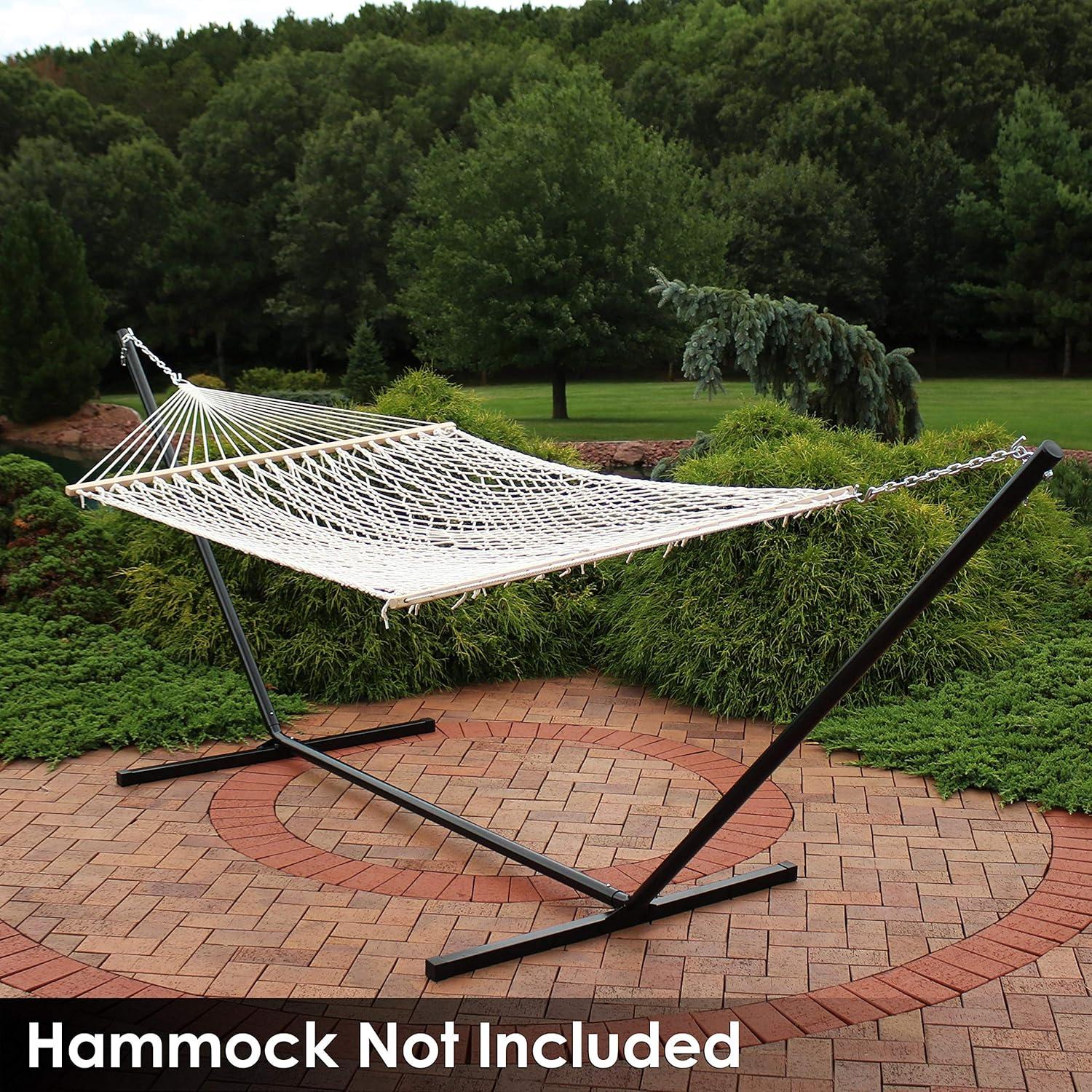 image:imageSunnydaze Double Hammock Stand for Outside 350Pound Capacity IndoorOutdoor Hammock Frame Black PowderCoated Finish 12FootBlack