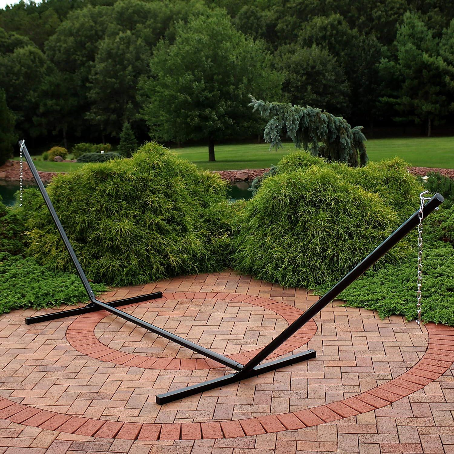 image:imageSunnydaze Double Hammock Stand for Outside 350Pound Capacity IndoorOutdoor Hammock Frame Black PowderCoated Finish 12FootBlack