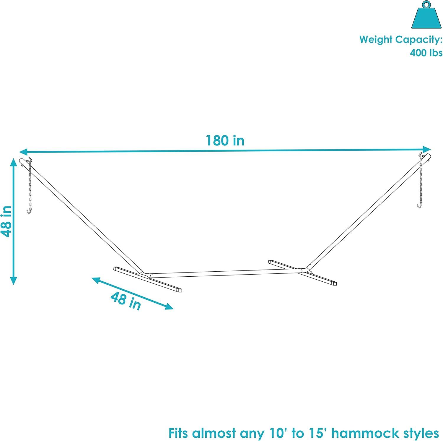 image:imageSunnydaze Double Hammock Stand for Outside 350Pound Capacity IndoorOutdoor Hammock Frame Black PowderCoated Finish 12FootBlack