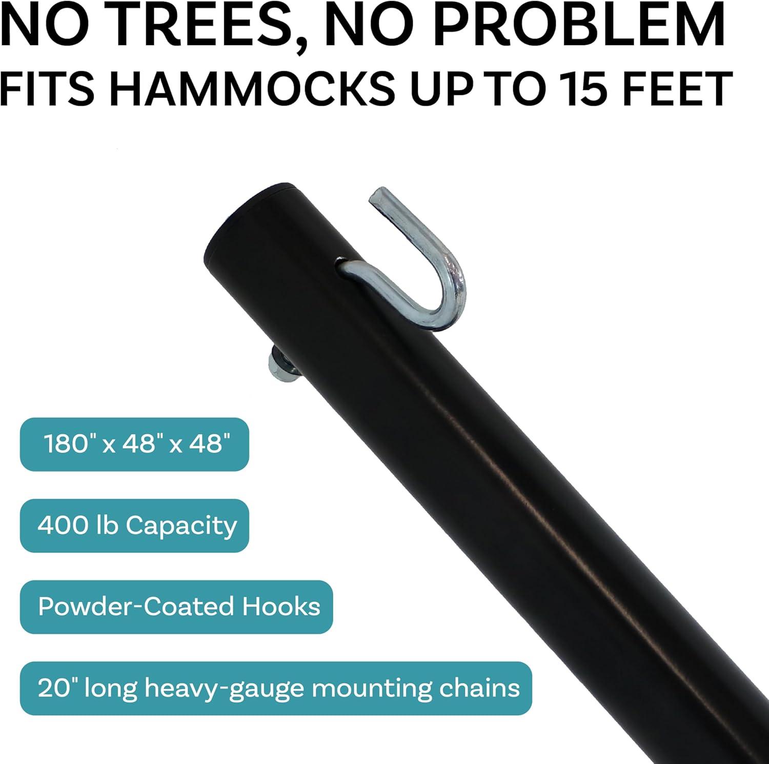 image:imageSunnydaze Double Hammock Stand for Outside 350Pound Capacity IndoorOutdoor Hammock Frame Black PowderCoated Finish 12FootBlack