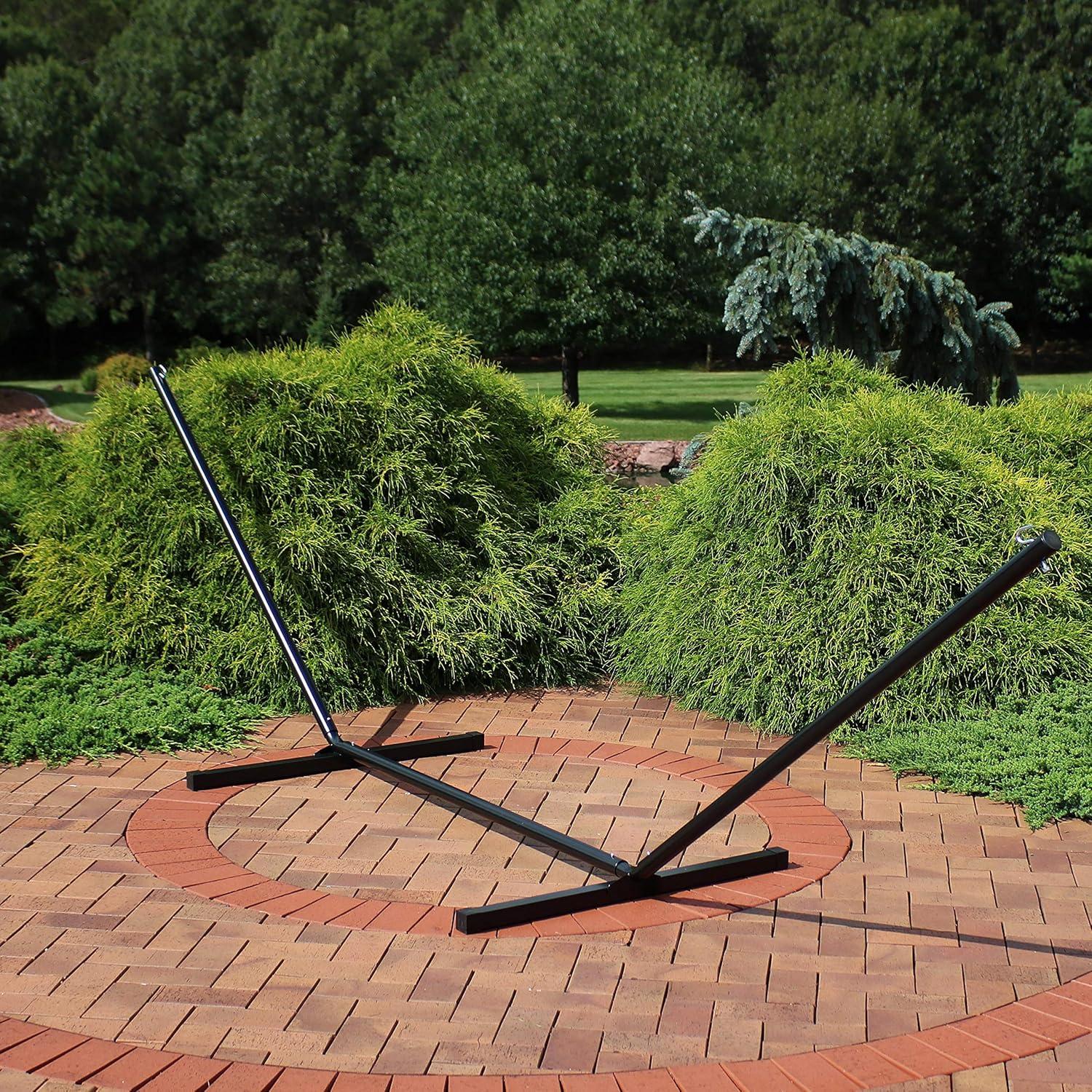 image:imageSunnydaze Double Hammock Stand for Outside 350Pound Capacity IndoorOutdoor Hammock Frame Black PowderCoated Finish 12FootBlack