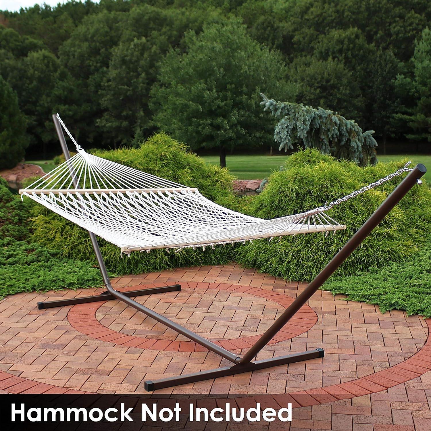 image:imageSunnydaze Double Hammock Stand for Outside 350Pound Capacity IndoorOutdoor Hammock Frame Black PowderCoated Finish 12FootBronze