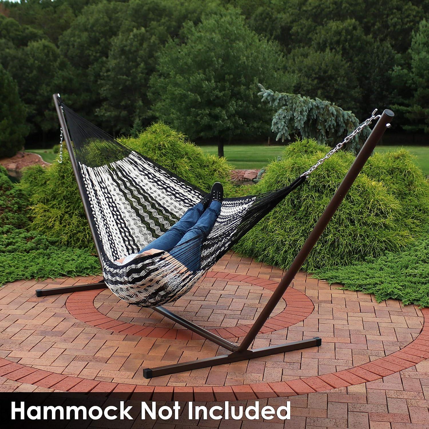 image:imageSunnydaze Double Hammock Stand for Outside 350Pound Capacity IndoorOutdoor Hammock Frame Black PowderCoated Finish 12FootBronze