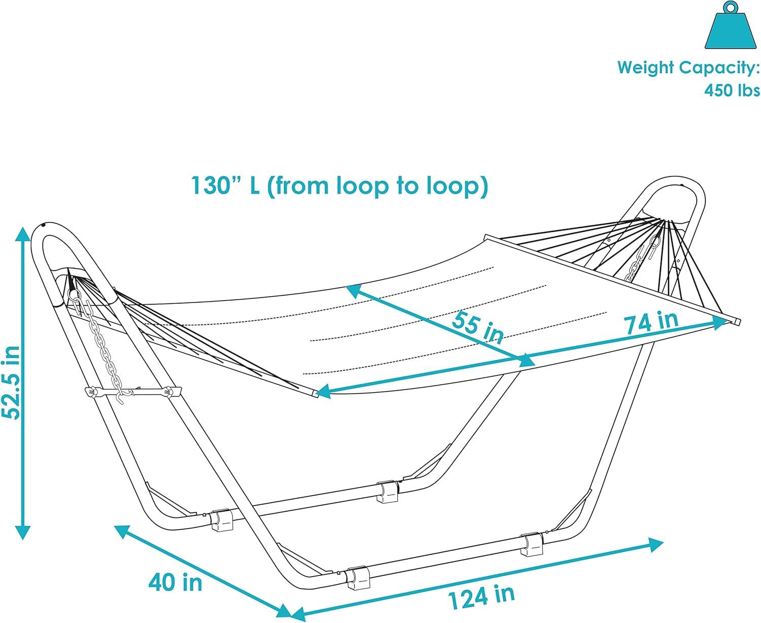 image:imageSunnydaze Double Quilted Fabric Hammock with Universal Steel Stand 450Pound Capacity Black Stand Misty BeachBlue and Green