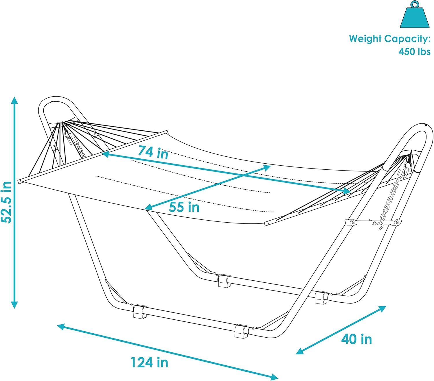image:imageSunnydaze Double Quilted Fabric Hammock with Universal Steel Stand 450Pound Capacity Black Stand Misty BeachCatalina Beach