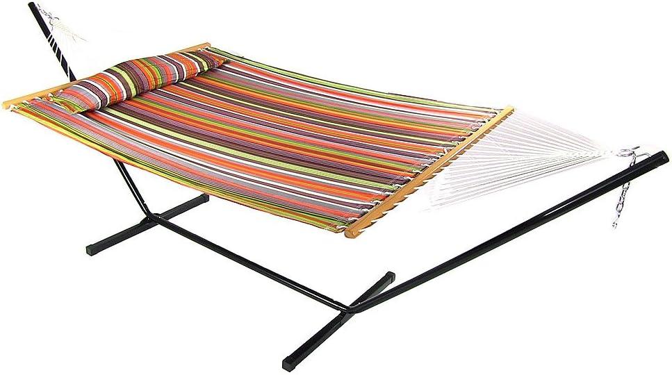 image:imageSunnydaze Quilted Double Hammock with Stand for Outside 350Pound Capacity 2Person Hammock with Stand 12Foot Stand Catalina BeachCanyon Sunset