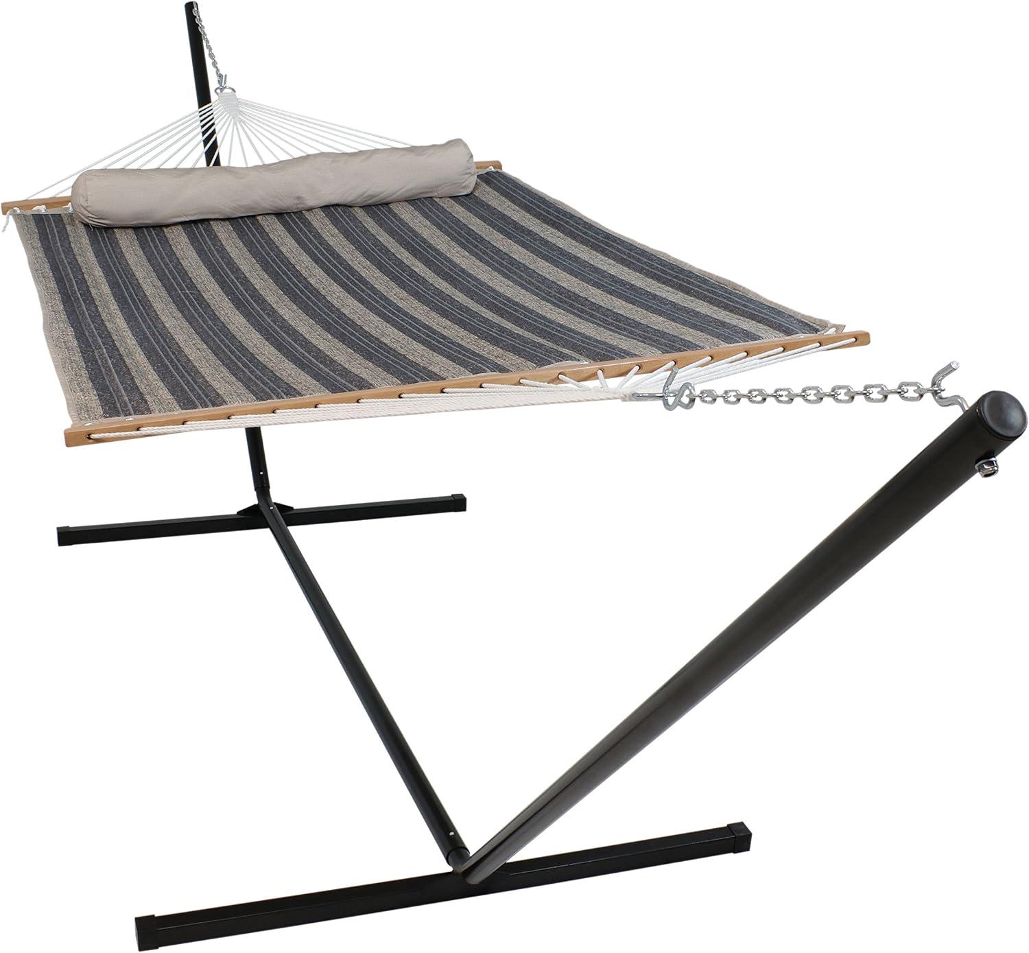 image:imageSunnydaze Quilted Double Hammock with Stand for Outside 350Pound Capacity 2Person Hammock with Stand 12Foot Stand Catalina BeachMountainside