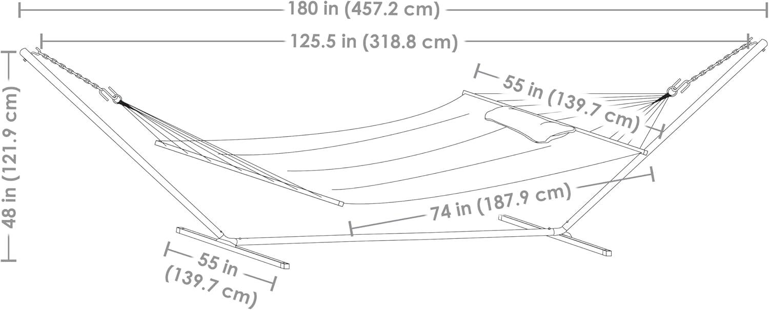 image:imageSunnydaze Quilted Double Hammock with Stand for Outside 350Pound Capacity 2Person Hammock with Stand 12Foot Stand Catalina BeachRed Stripe