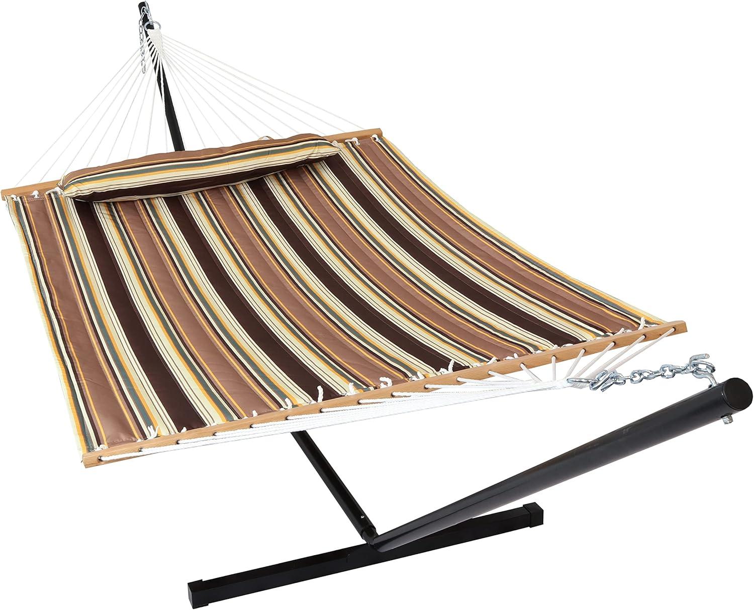image:imageSunnydaze Quilted Double Hammock with Stand for Outside 350Pound Capacity 2Person Hammock with Stand 12Foot Stand Catalina BeachSandy Beach