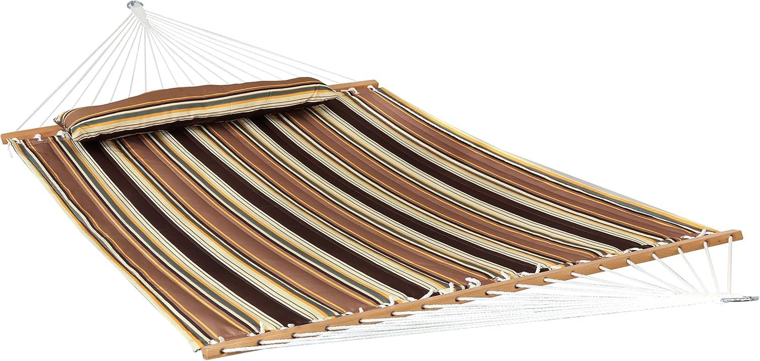 image:imageSunnydaze Quilted Double Hammock with Stand for Outside 350Pound Capacity 2Person Hammock with Stand 12Foot Stand Catalina BeachSandy Beach