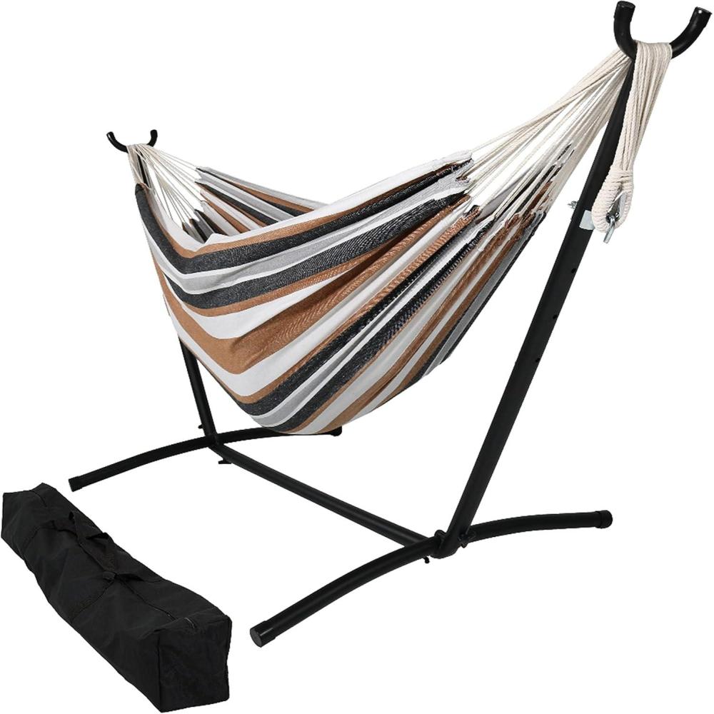 image:imageSunnydaze Double Brazilian Hammock with Stand and Carrying Case 400Pound Capacity Black Stand Calming DesertCalming Desert