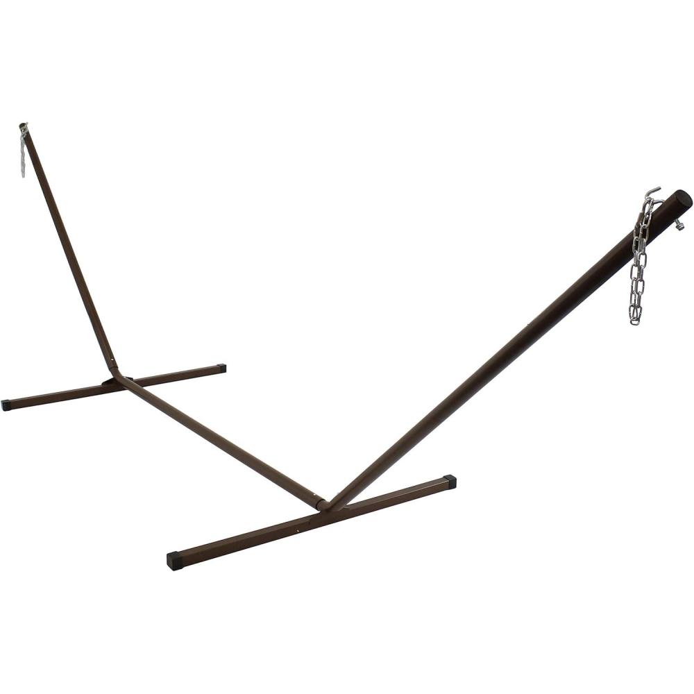 image:imageSunnydaze Double Hammock Stand for Outside 350Pound Capacity IndoorOutdoor Hammock Frame Black PowderCoated Finish 12FootBronze